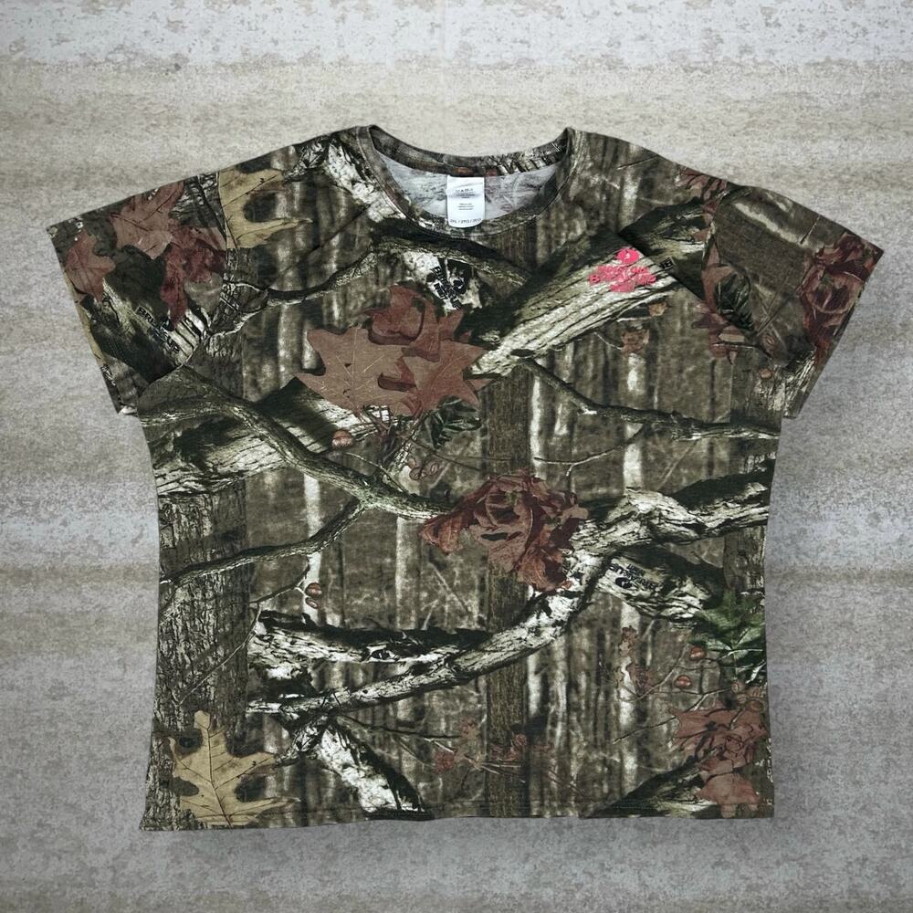 Vintage 90s Mossy Oak Shirt Womens 2XL Hunting Camo Cotton Short Sleeve Woodland